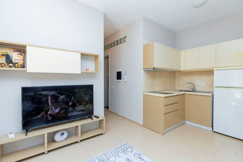 Living room and fully-equipped kitchen