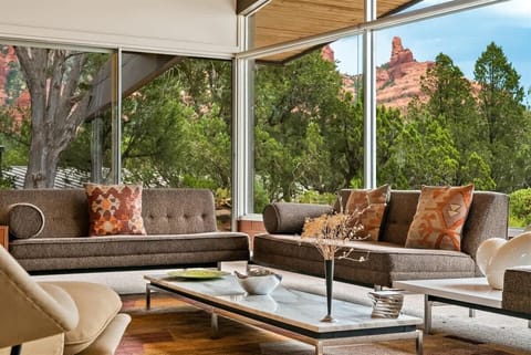 Walls of glass frame Sedona`s iconic peaks