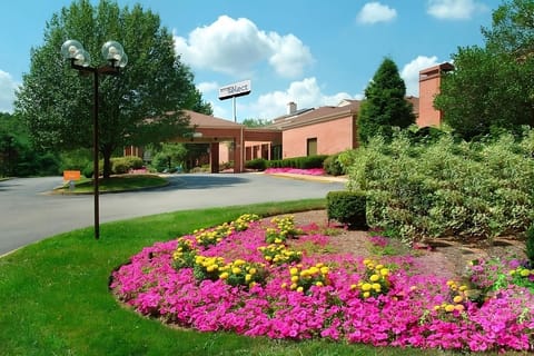Arrive to a bright, welcoming entrance framed by vibrant gardens.