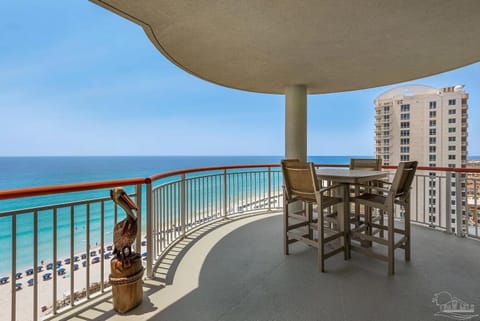 The spacious balcony has ample seating.
