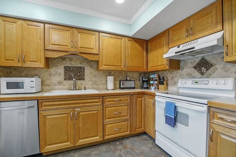 Fully stocked kitchen.