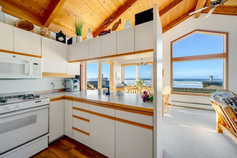 Gorgeous views from the fully equipped kitchen with a breakfast bar.