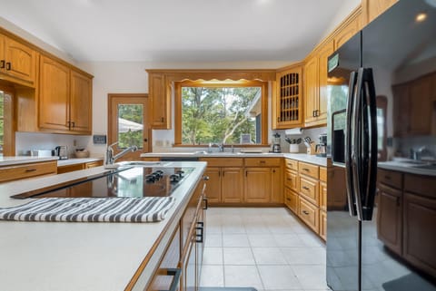 Kitchen with view of lake