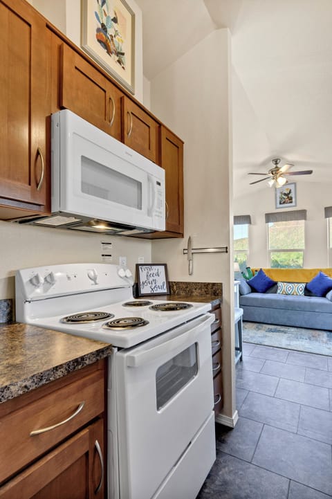 Enjoy a full kitchen with all the essentials for cooking.