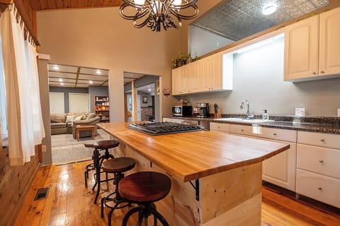 View of the kitchen looking into the living room