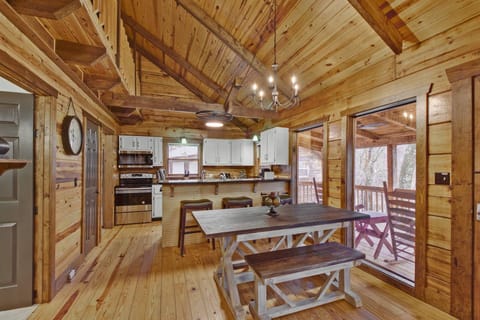 Hang out together and open the door to covered deck to enjoy the view