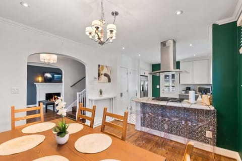Spacious dining room and modern kitchen