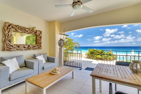 oceanfront terrace with comfortable lounge chairs 