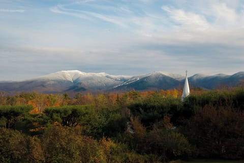 View from 2nd floor of Mt. Lafayette and Cannon, with St. Matthews spire.
