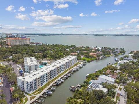 Arial view of the building with Sarasota Bay