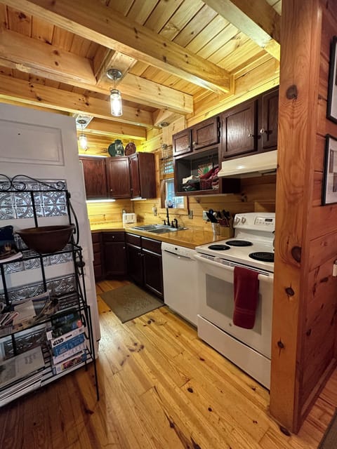 Kitchen open to dining and living room
