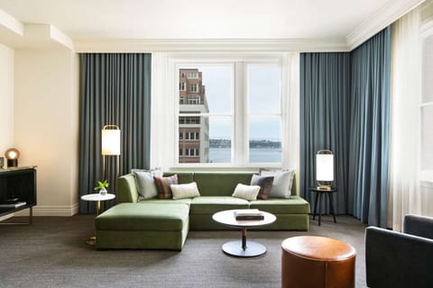 Stretch out on the sectional and enjoy bright city vistas.