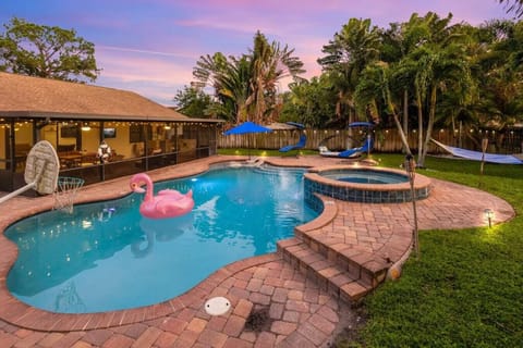 The kids can swim and shoot hoops while you lounge in a hammock!