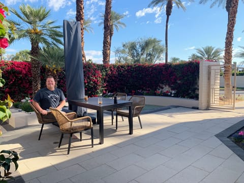 Private patio with hot tub
