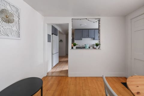 Open layout with a kitchen.