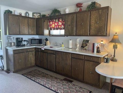 Kitchen and table sized bar with two chairs