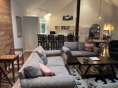 Open plan with sky lights. You may not need to flip a switch until nighttime!