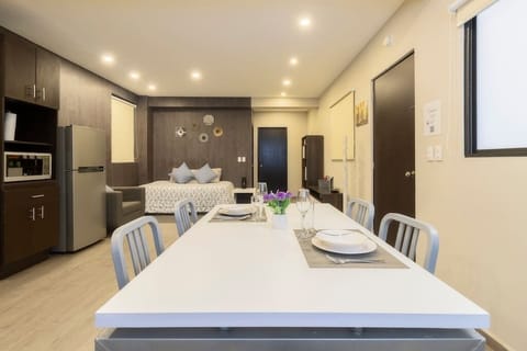 Open-plan kitchen, dining and living area