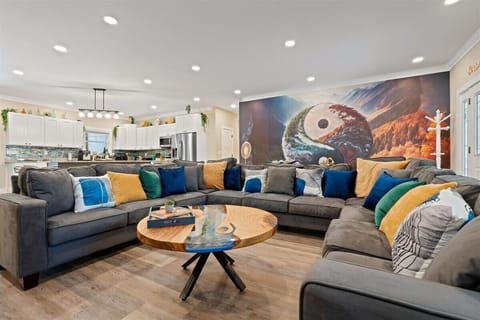 Our Great Room with a 12-seater sectional. 