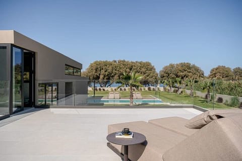 Poolside Sunbathing in a Scenic Setting