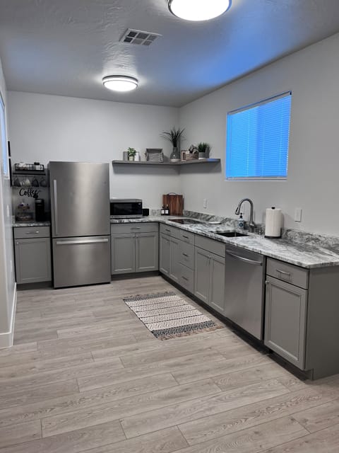 Fully stocked kitchen.