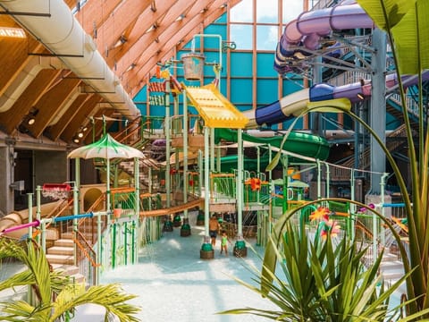 Splash all day in the vibrant indoor waterpark pool area.