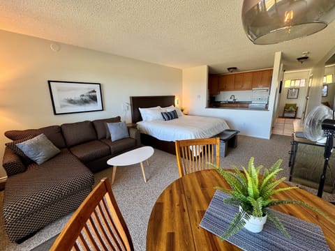 View of entire room from sliding glass door from beach side of suite.