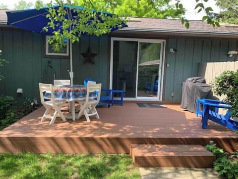 Private courtyard with large deck. Completely enclosed yard. 