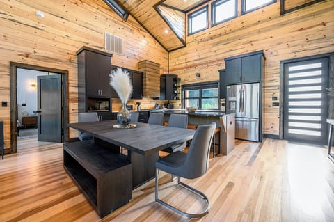 Dining area and kitchen. The main level bedroom is just off of the kitchen/living area,