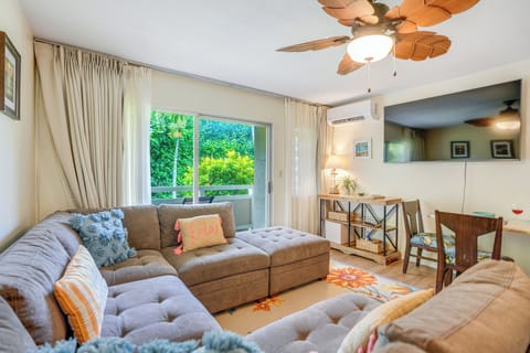Relax after a beach day on the plush sectional sofa while streaming your favorite shows on the 65” smart TV.
