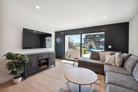 Smart tv, sofa with sofa bed, blackout curtains (not shown), Netflix and Disney+