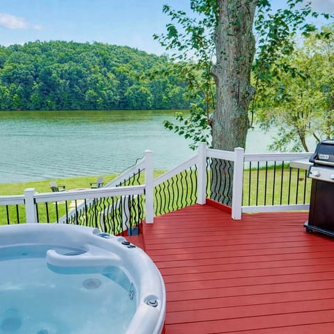 Enjoy views of Lake Logan while in the hot tub that is available year round.