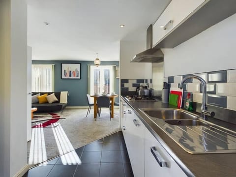 Kitchen facing dining and living room