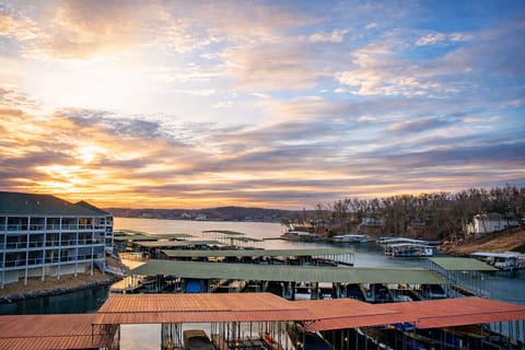 Peaceful sunset views over the lake and surrounding coves