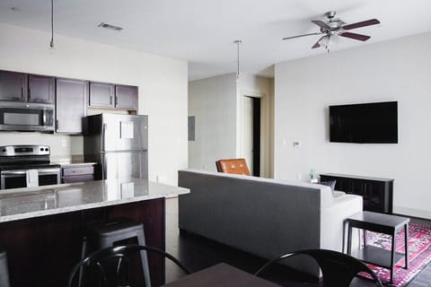 Spacious kitchen and living area.