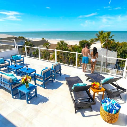 Beach and ocean view private rooftop deck.