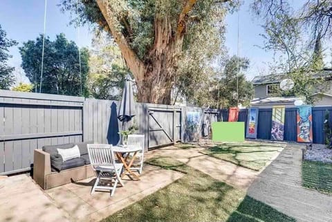 Adequate backyard space enhanced with original art!