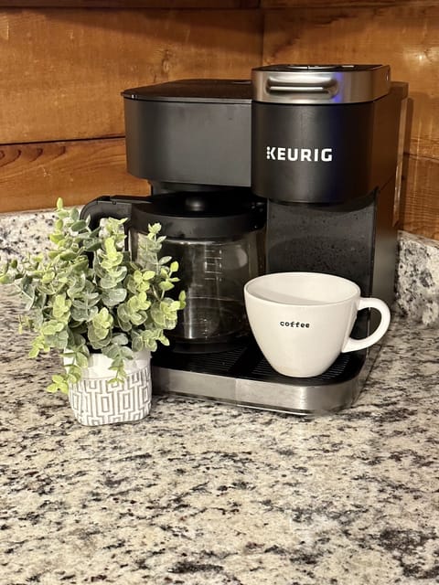 Make a pot of coffee or a single serving. A variety of Kcups is provided.