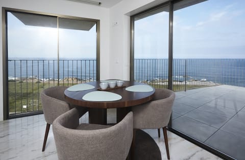 Dining area with ocean view.