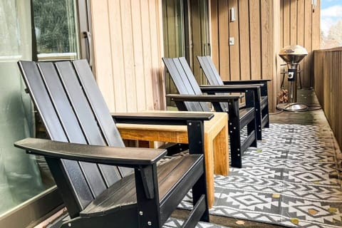 Deck with adirondack chairs, BBQ grill, and beautiful Baldy views