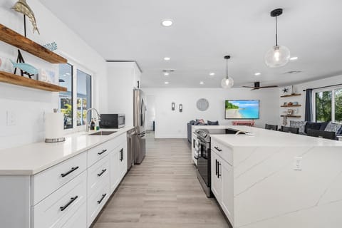 Kitchen has lots of storage and is well equipped with anything you should need.