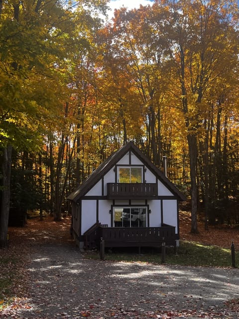 Classic chalet situated on private 1.5 acre wooded lot on quiet street.