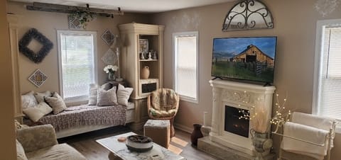 This is the cozy living room. It flows from the dining room.