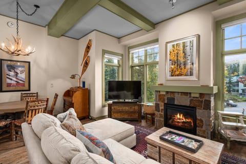 Unwind in front of the fireplace while watching your favorite movie, show or team play.