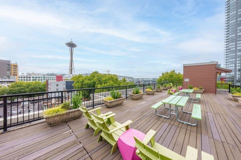 Our rooftop patio with stunning views of the iconic Space Needle.