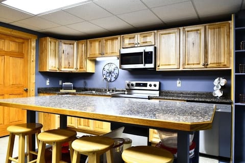 Full kitchen with full sized appliances.