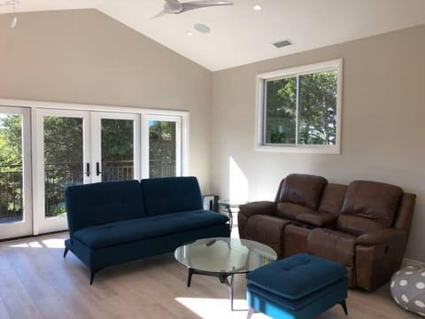 Futon bed and lounge chairs