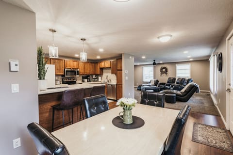 Updated & stocked with standard kitchen & cooking supplies. Seating for 6.