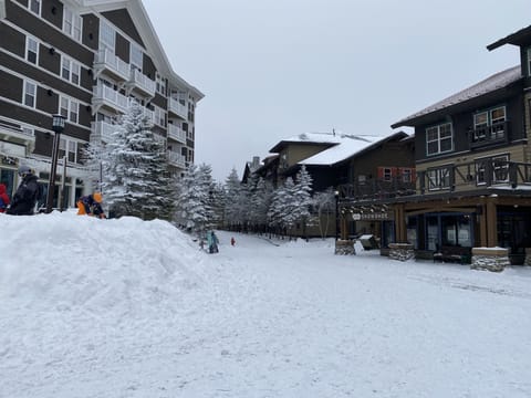 View from Snowshoe Mountain Village central towards Rimfire Lodge entrance