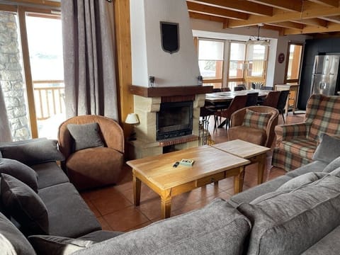 Cozy lounge area with log fire